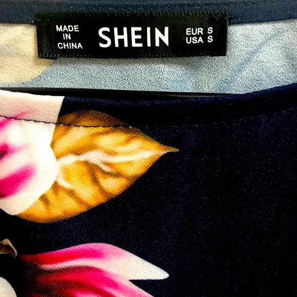 SHEIN Blue Floral Belted A-line Dress - Picture 2 of 5